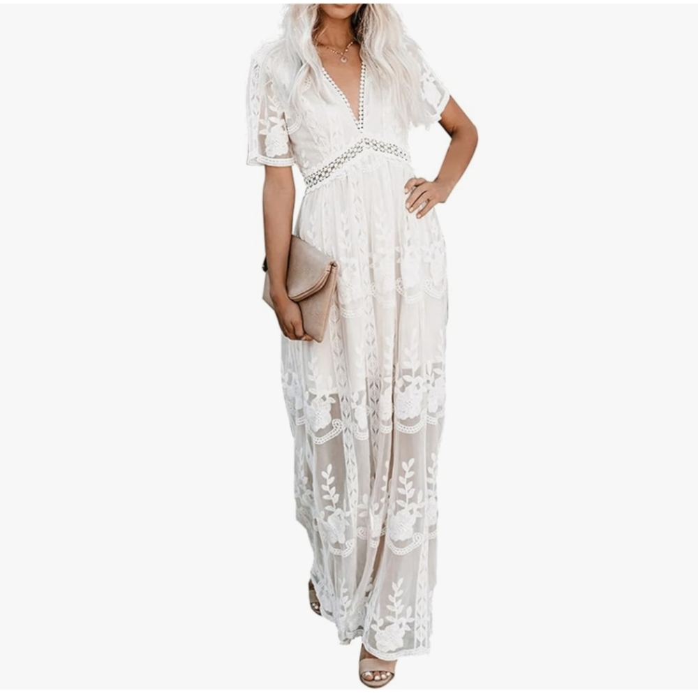 Elegant White Lace Maxi Dress